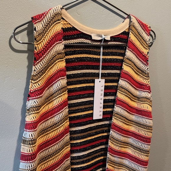 New NWT Stefanel Striped Crochet Sleeveless Oversized Open Front Cardigan - Picture 3 of 11